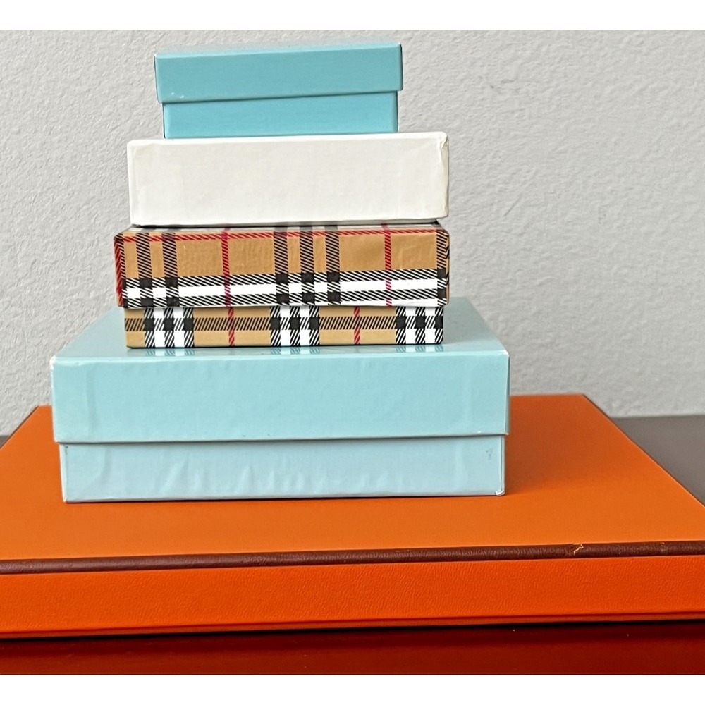 Lot of 5 Luxury Designer Brand Empty boxes - Hermes Tiffany Burberry Armani
